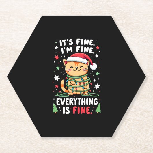 It's Fine I'm Fine Everything Is Fine Xmas Cat Chr Kartonnen Onderzetters (Voorkant)