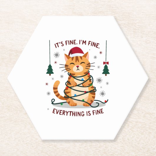 It's Fine I'm Fine Everything Is Fine Xmas Cat Chr Kartonnen Onderzetters (Voorkant)