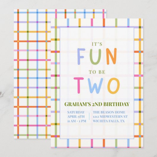 IT'S FUN TO BE TWO SECOND BIRTHDAY INVITATION (Devant / Derrière)