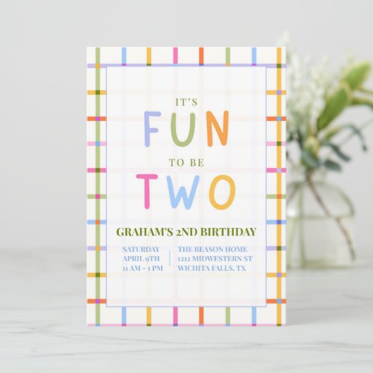 IT'S FUN TO BE TWO SECOND BIRTHDAY INVITATION KAART (Staand voorkant)