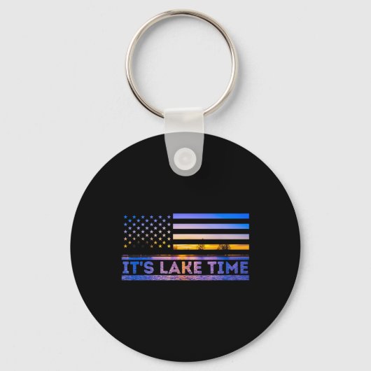It's Lake Time Sunset American Flag Summer Vacatio Sleutelhanger (Voorkant)