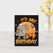 Its My 4th Birthday Dinosaur Skeleton Mummy Hallow Kaart (Gele Bloem)