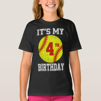 It's My 4th Birthday Girl Softball 4 Year Old T-shirt