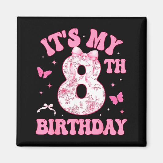It's My 8th Birthday Nk Coquette Bow 8 Year Old Bi Magneet (Voorkant)