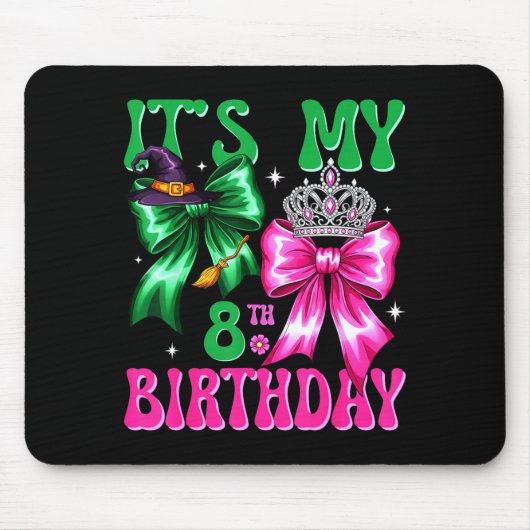 It's My 8th Birthday Witch Nk And Green Bow Croche Muismat (Voorkant)