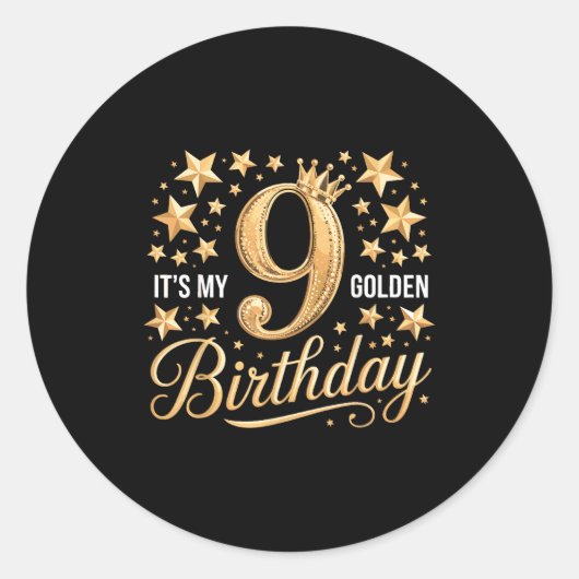 It's My 9th Golden Birthday 9 Year Old Bday Groovy Ronde Sticker (Voorkant)