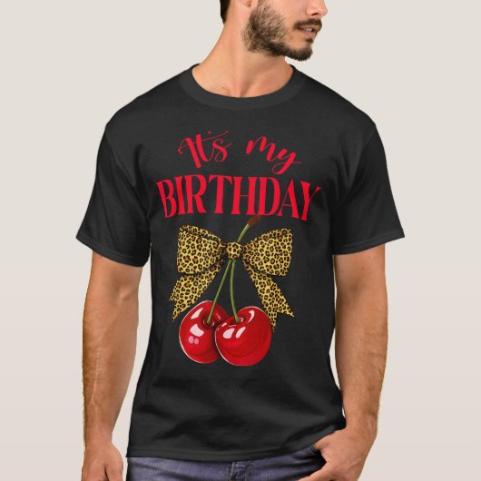 It's My Birthday Cute Cherry Leopard Coquette Bow T-shirt (Voorkant)
