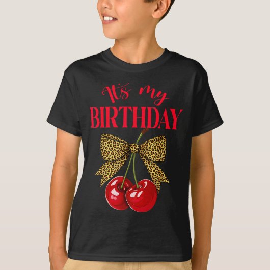 It's My Birthday Cute Cherry Leopard Coquette Bow  T-shirt (Voorkant)