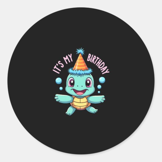 It's My Birthday Cute Sea Turtle Ocean Birthday Pa Ronde Sticker (Voorkant)