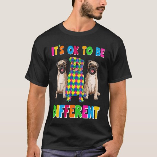 It's Ok To Be Different Autism Awareness Three Pug T-shirt (Voorkant)