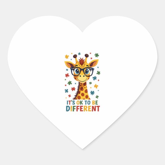 It's Ok To Be Different Giraffe Autism Awareness B Hart Sticker (Voorkant)