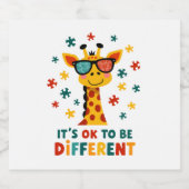 It's Ok To Be Different Giraffe Autism Awareness B Sparkling Wijnetiket (Enkel label)