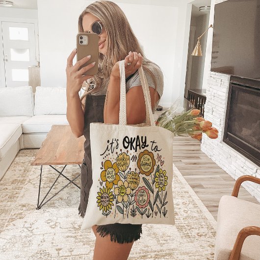 It's Okay To Boho Floral Tote Bag