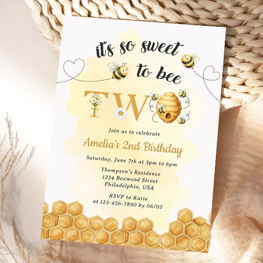 It's So Sweet To Bee 2nd Birthday Invitation