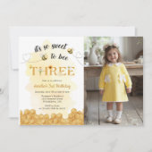 It's So Sweet To Bee Photo 3rd Birthday Invitation (Devant)