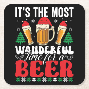 It's The Most Wonderful Time For A Beer Christmas Vierkante Kartonnen Onderzetter