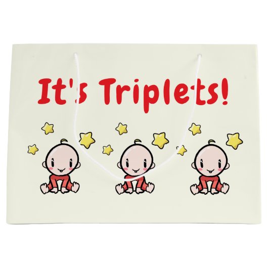 It's Triplets!, Triplet Babies Gift Wrap, Neutral Groot Cadeauzakje (Voorkant)