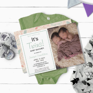 It's Twins! Baby Shower Photo Invitation Kaart