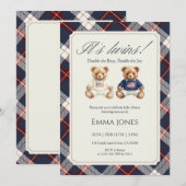 Its Twins Double Plaid teddy bear Baby Shower Kaart (Voorkant / Achterkant)