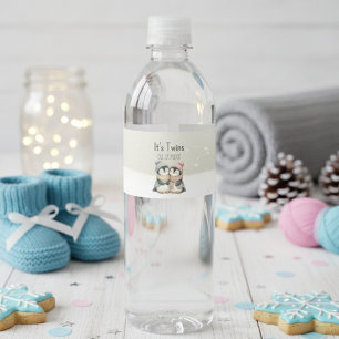It's Twins Winter pinguïn Baby Shower thema Waterfles Etiket