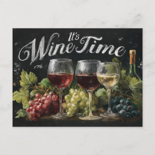 "It's Wine Time" Rustieke schoolbordkunst Feestdagenkaart