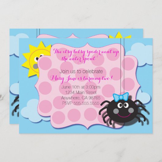 Itsy Bitsy Spider Invite Kaart (Voorkant / Achterkant)