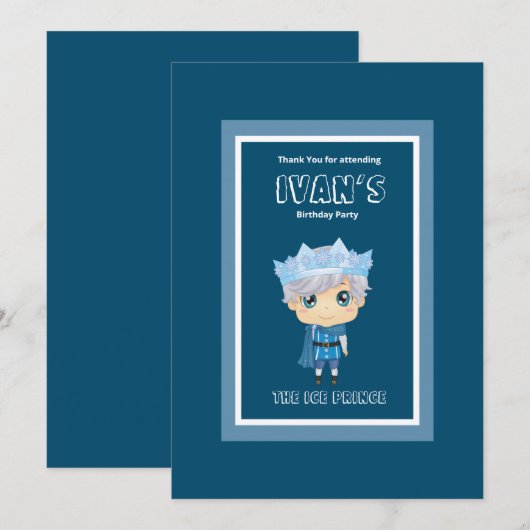 Ivan de verjaardaguitnodiging van de ijsprins kaart (Voorkant / Achterkant)