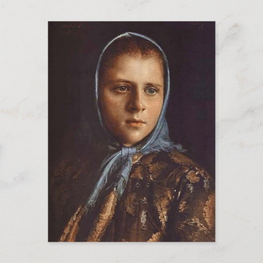 Ivan Kramskoy - Russisch meisje in een blauwe sjaa Briefkaart (Voorkant)