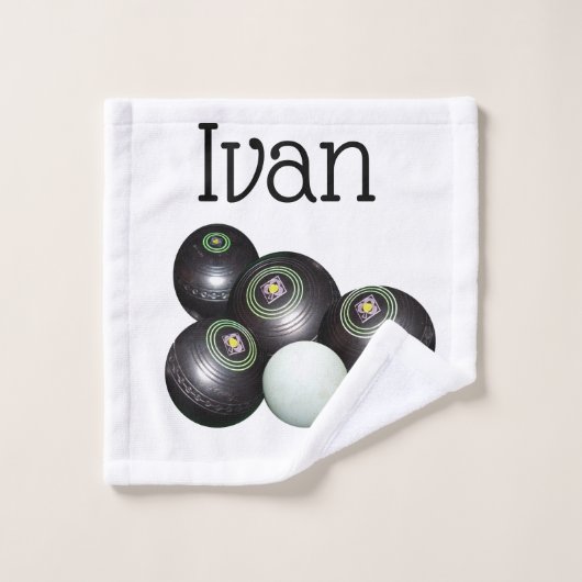 Ivan Name with Lawn Bowls Design, Hand Towel Washandje (Wasdoekje)
