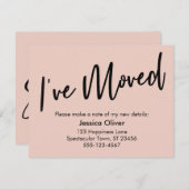 "I've Moved" Carte rose vierge d'écriture moderne (Devant / Derrière)