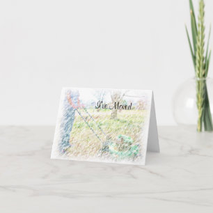 I've Moved Colored Pencil LawnMowing NoteCard Aankondiging