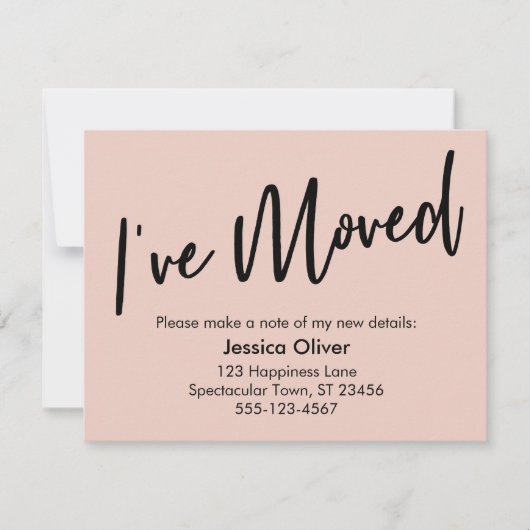 "I've Moved" Modern handgeschreven Roze kaart (Voorkant)