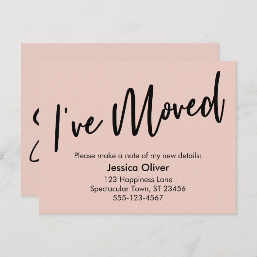 "I've Moved" Modern handgeschreven Roze kaart (Voorkant / Achterkant)