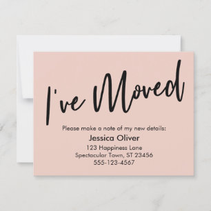 "I've Moved" Modern handgeschreven Roze kaart