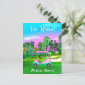 I've Moved Sunset Golf Course Pink Golf Cart Briefkaart (Staand voorkant)