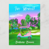 I've Moved Sunset Golf Course Pink Golf Cart Briefkaart (Voorkant)