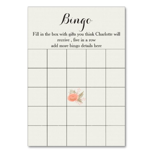 ivoire blush or floral douche bingo cartes de bing (Dos)