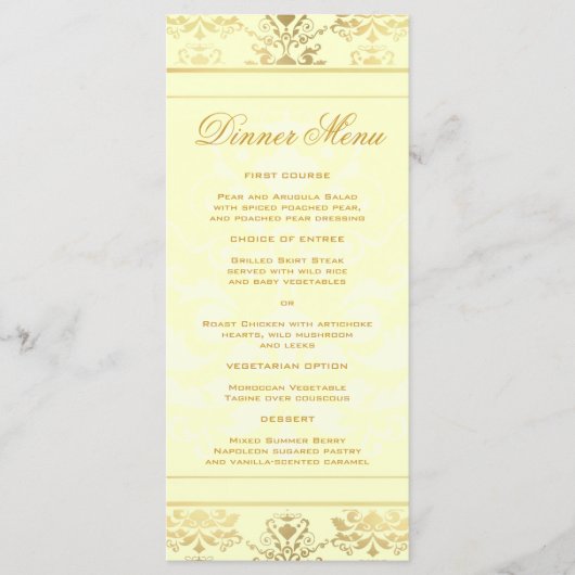 Ivoire & Or Damask Slim Dinner Menu (Devant)