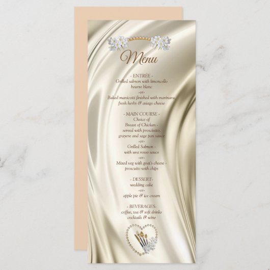 Ivoire, Vert, Bleu, Silk Or & Perles Menu (Devant / Derrière)