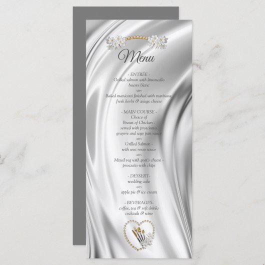 Ivoire, Vert, Bleu, Silk Or & Perles Menu (Devant / Derrière)