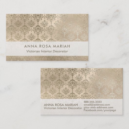 * Ivoor  Antiek verouderde iriserende damast Visitekaartje (Voorkant / Achterkant)