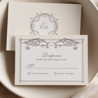 Ivoor Barok Bruiloft RSVP Kaart met Monogram