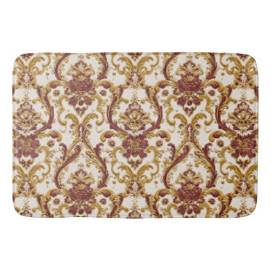Ivoor Barok Ornament met Goud en Burgundy Badmat