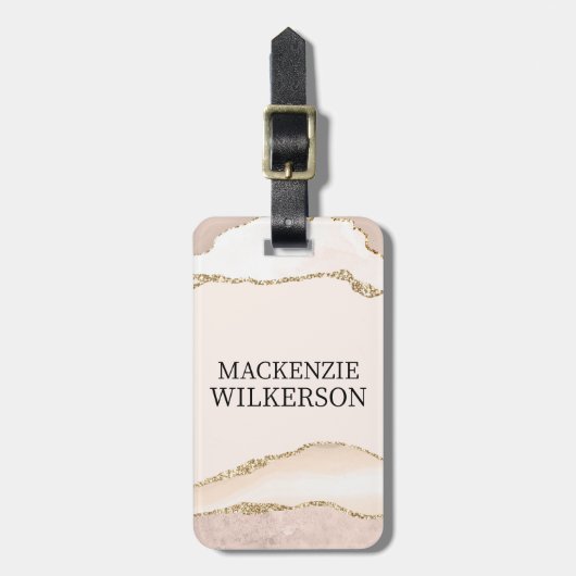 Ivoor & Beige Agaat met Gouden Glitter Aangepaste Bagagelabel (Voorkant verticaal)