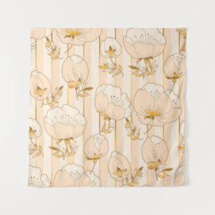 Ivoor Beige: Luxe Bloemenpatroon. Wandkleed