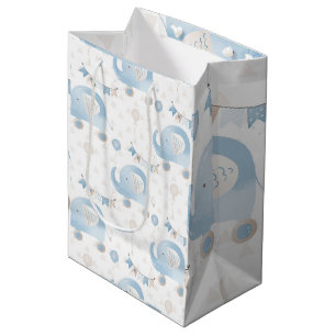 Ivoor Blauw Taupe Olifanten Ballonnen Baby Jongen Medium Cadeauzakje