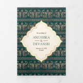 Ivoor Blauwgroen Peacock Patroon Bloemen Indische Drieluik Uitnodiging (Cover)