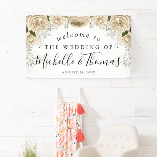 Ivoor Bloemen Boeket Elegant Welkom Huwelijk Spandoek (Insitu)