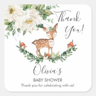 Ivoor Bloemen Herten Fawn Baby shower Verjaardagsg Vierkante Sticker