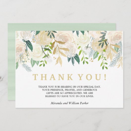 Ivoor Bloemen Rozen bruiloft Dank u munt Bedankkaart (Voorkant / Achterkant)